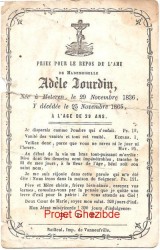 Adèle Jourdin, décédée à Méteren, le 25 Novembre 1865 (29 ans).